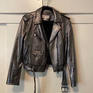 Michael Kors metallic gunmetal leather jacket.  Size Large